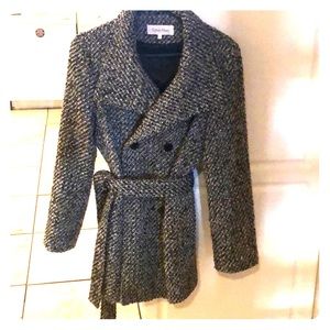 Calvin Klein black and white wrap coat